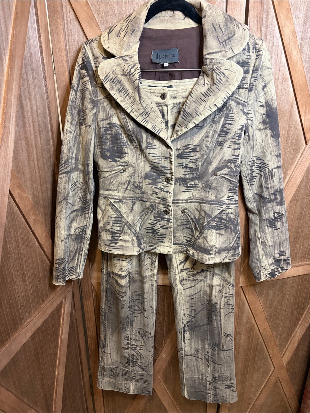 DIDIER PARAKIAN DP JEANS Vintage Abstract Dye Pantsuit Set Brown Grey SIZE 40